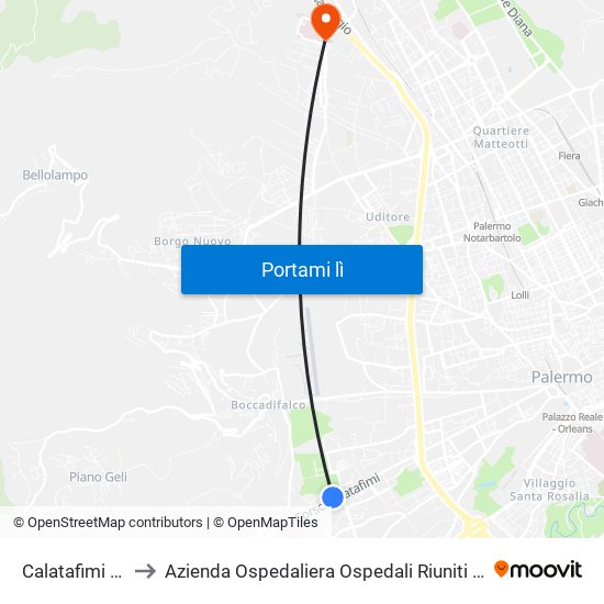 Calatafimi - Paruta to Azienda Ospedaliera Ospedali Riuniti Villa Sofia - Cervello map