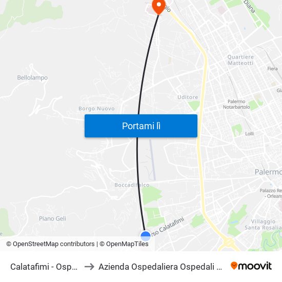 Calatafimi - Ospedale Ingrassia to Azienda Ospedaliera Ospedali Riuniti Villa Sofia - Cervello map