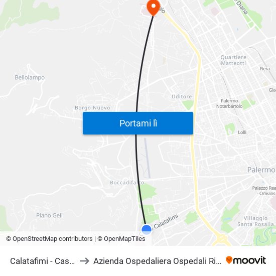 Calatafimi - Caserma Scianna to Azienda Ospedaliera Ospedali Riuniti Villa Sofia - Cervello map