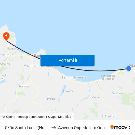 C/Da Santa Lucia (Hotel Santa Lucia Sabbie D'Oro) to Azienda Ospedaliera Ospedali Riuniti Villa Sofia - Cervello map