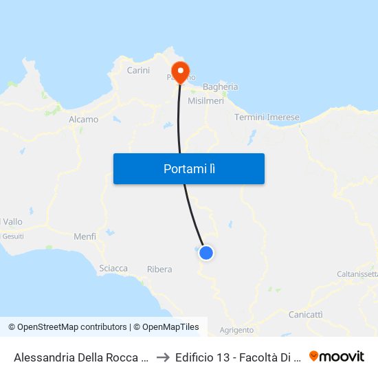 Alessandria Della Rocca - Via Roma to Edificio 13 - Facoltà Di Economia map