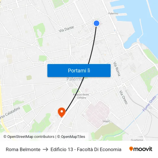 Roma - Belmonte to Edificio 13 - Facoltà Di Economia map