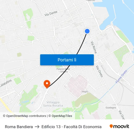Roma Bandiera to Edificio 13 - Facoltà Di Economia map