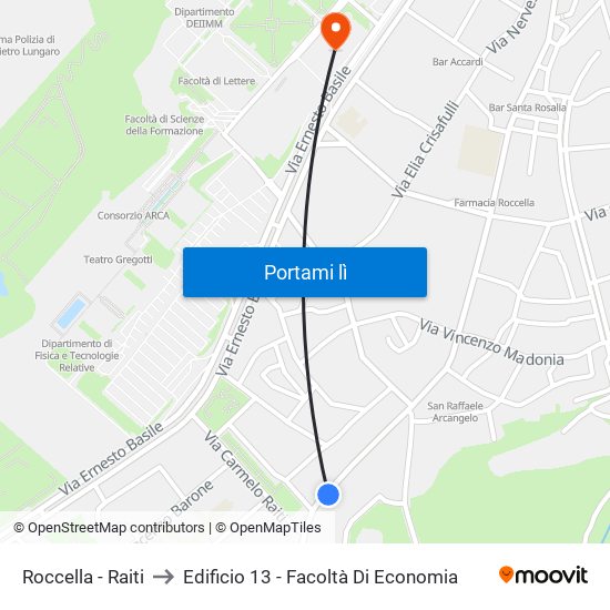 Roccella - Raiti to Edificio 13 - Facoltà Di Economia map