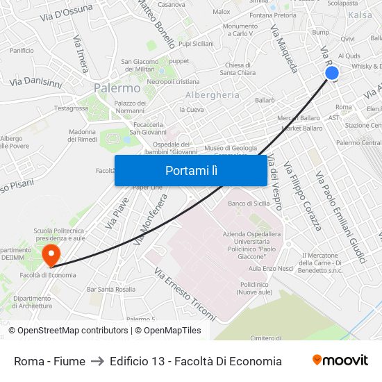 Roma - Fiume to Edificio 13 - Facoltà Di Economia map