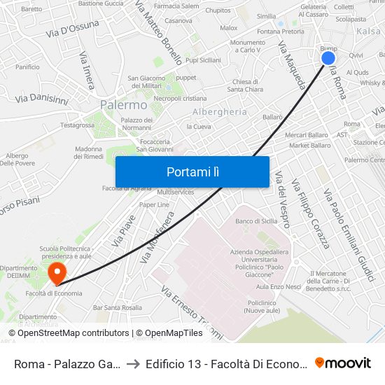 Roma - Palazzo Ganci to Edificio 13 - Facoltà Di Economia map