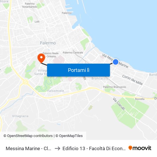 Messina Marine - Clober to Edificio 13 - Facoltà Di Economia map