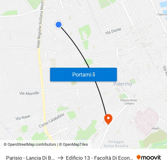 Parisio - Lancia Di Brolo to Edificio 13 - Facoltà Di Economia map