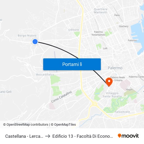 Castellana - Lercara to Edificio 13 - Facoltà Di Economia map