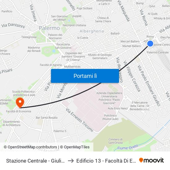 Stazione Centrale - Giulio Cesare to Edificio 13 - Facoltà Di Economia map