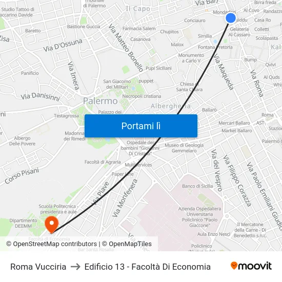 Roma Vucciria to Edificio 13 - Facoltà Di Economia map