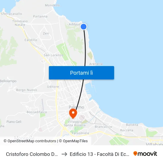 Cristoforo Colombo De Vega to Edificio 13 - Facoltà Di Economia map
