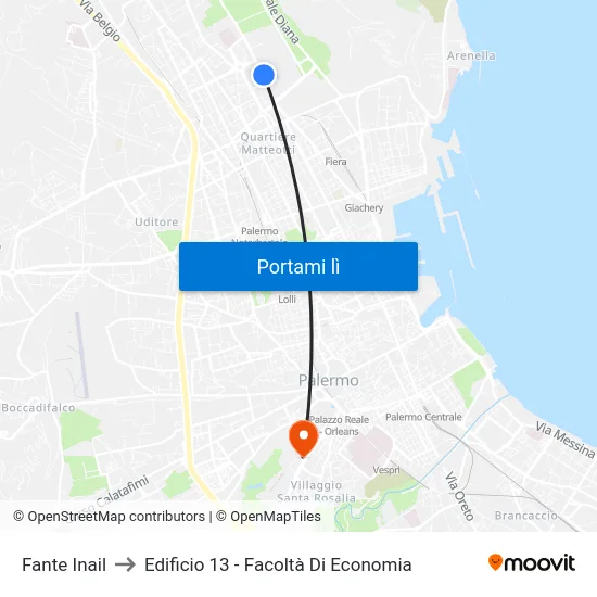 Fante Inail to Edificio 13 - Facoltà Di Economia map