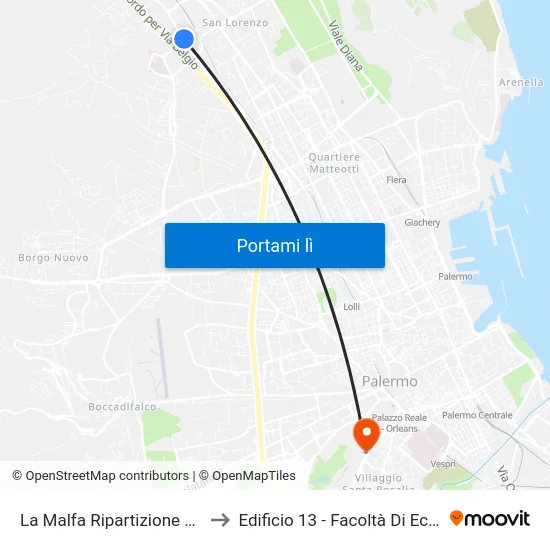La Malfa Ripartizione Annona to Edificio 13 - Facoltà Di Economia map