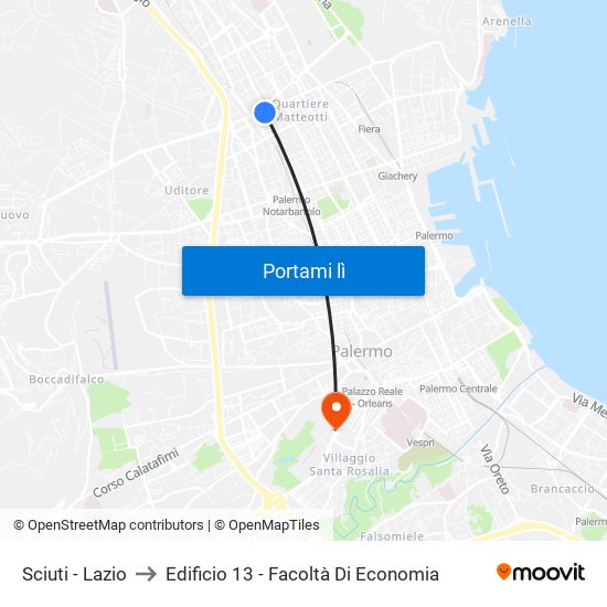 Sciuti - Lazio to Edificio 13 - Facoltà Di Economia map