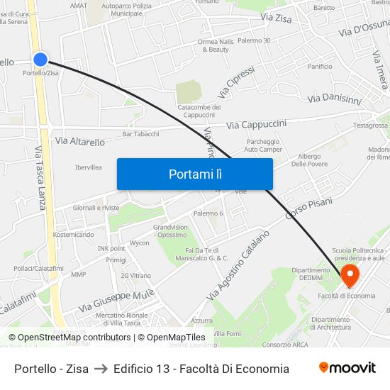 Portello - Zisa to Edificio 13 - Facoltà Di Economia map