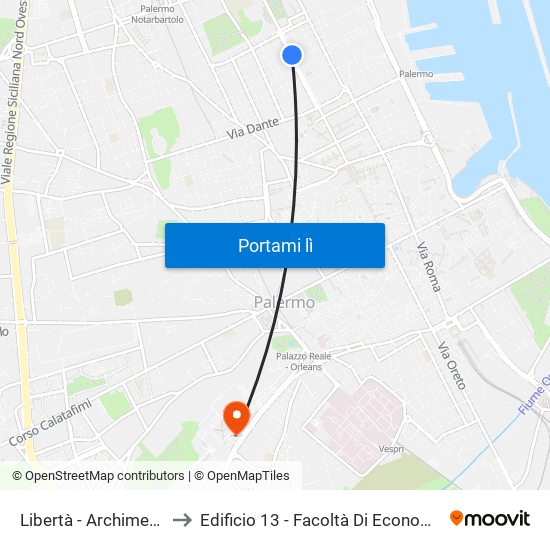 Libertà - Archimede to Edificio 13 - Facoltà Di Economia map