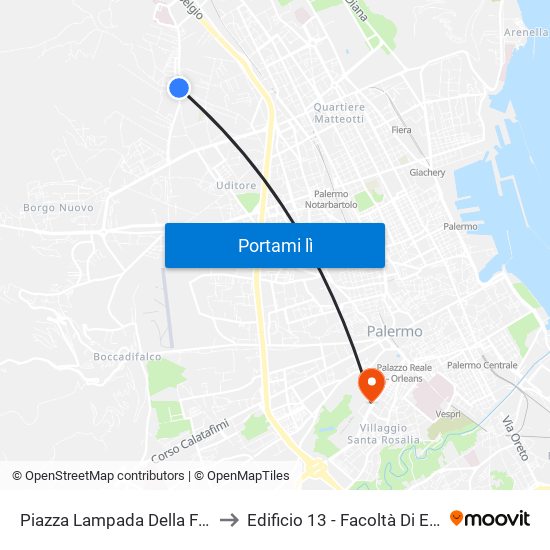 Piazza Lampada Della Fraternita' to Edificio 13 - Facoltà Di Economia map