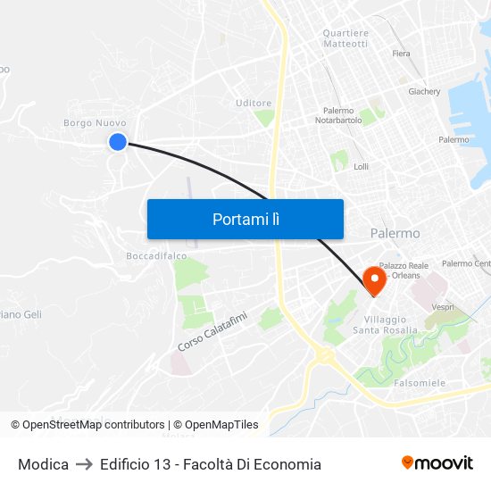 Modica to Edificio 13 - Facoltà Di Economia map