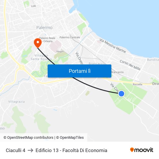 Ciaculli 4 to Edificio 13 - Facoltà Di Economia map