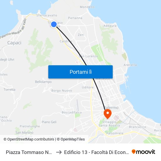 Piazza Tommaso Natale to Edificio 13 - Facoltà Di Economia map