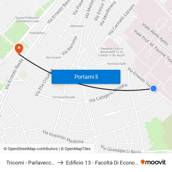 Tricomi - Parlavecchio to Edificio 13 - Facoltà Di Economia map