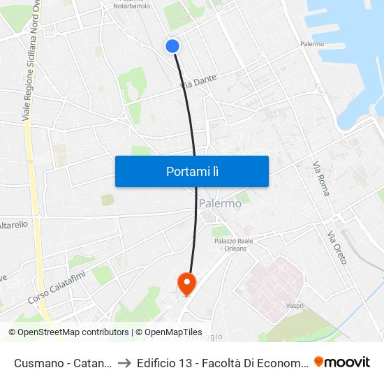 Cusmano - Catania to Edificio 13 - Facoltà Di Economia map