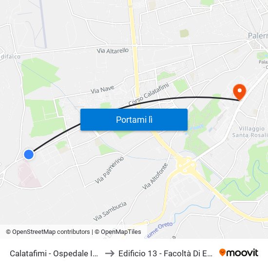 Calatafimi - Ospedale Ingrassia to Edificio 13 - Facoltà Di Economia map