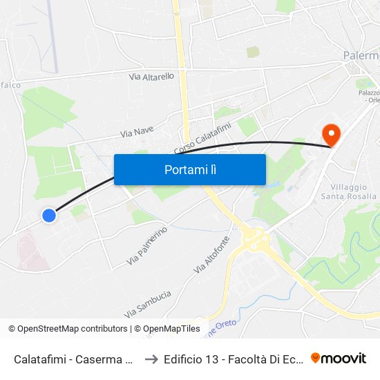 Calatafimi - Caserma Scianna to Edificio 13 - Facoltà Di Economia map