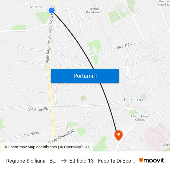 Regione Siciliana - Bernini to Edificio 13 - Facoltà Di Economia map