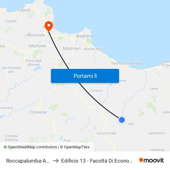 Roccapalumba-Alia to Edificio 13 - Facoltà Di Economia map