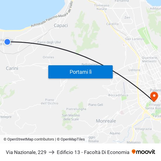 Via Nazionale, 229 to Edificio 13 - Facoltà Di Economia map