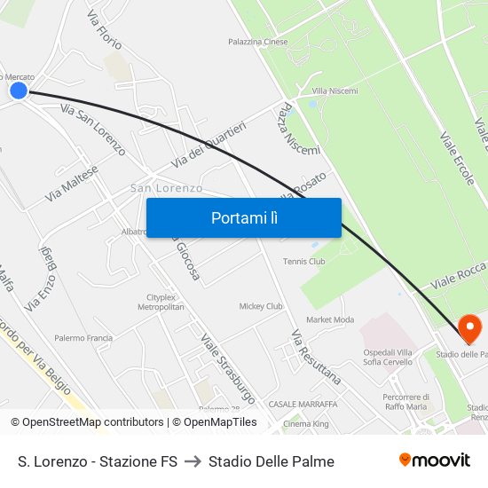S. Lorenzo - Stazione FS to Stadio Delle Palme map