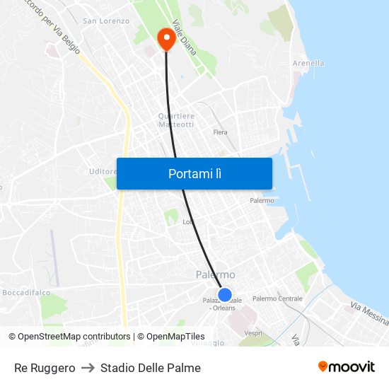 Re Ruggero to Stadio Delle Palme map