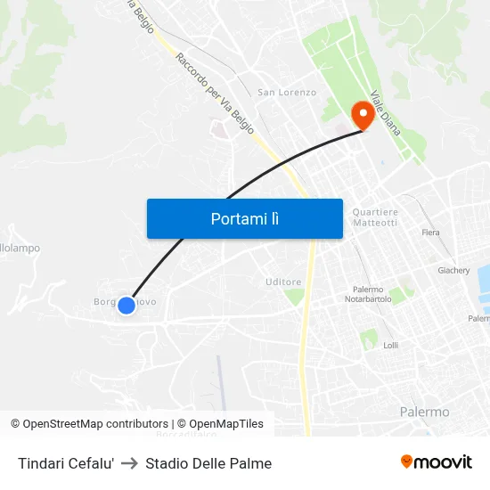 Tindari Cefalu' to Stadio Delle Palme map