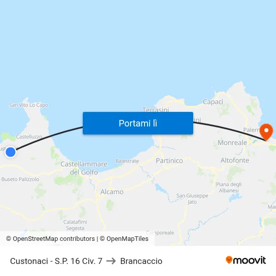 Custonaci (Area Servizio) to Brancaccio map