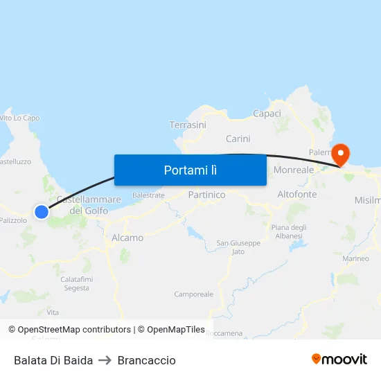 Balata Di Baida to Brancaccio map
