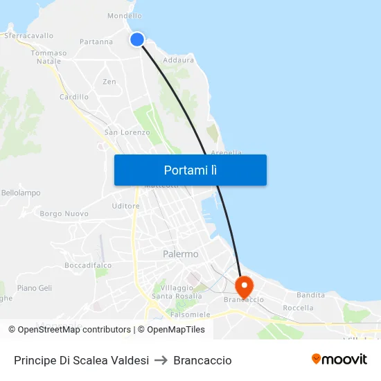 Principe Di Scalea Valdesi to Brancaccio map