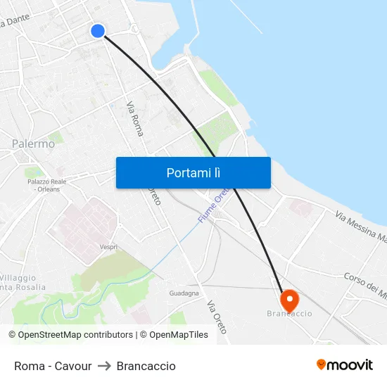 Roma - Cavour to Brancaccio map