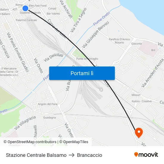 Stazione Centrale Balsamo to Brancaccio map