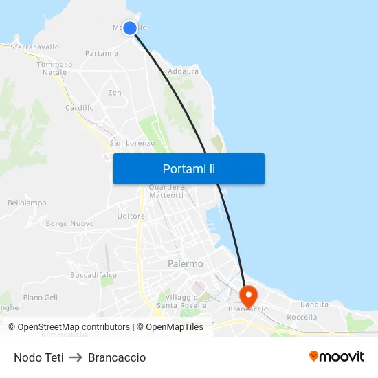 Nodo Teti to Brancaccio map