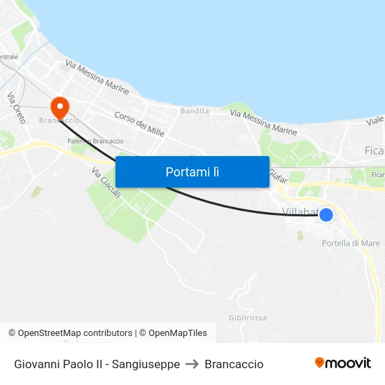 Giovanni Paolo II - Sangiuseppe to Brancaccio map