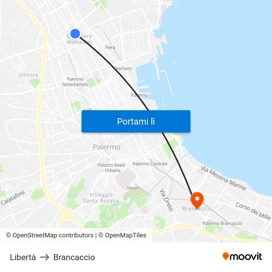 Libertà to Brancaccio map