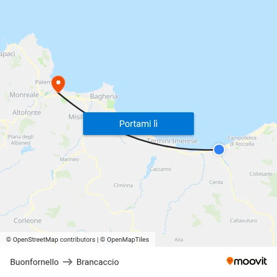 Buonfornello to Brancaccio map