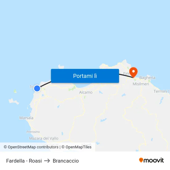 Fardella - Roasi to Brancaccio map