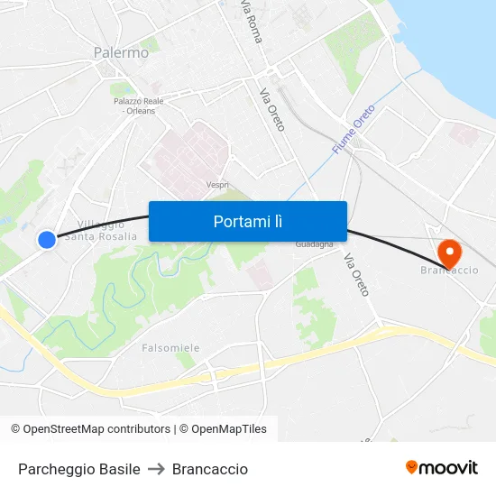 Parcheggio Basile to Brancaccio map