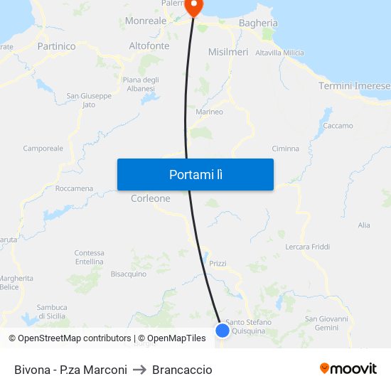 Bivona - P.za Marconi to Brancaccio map