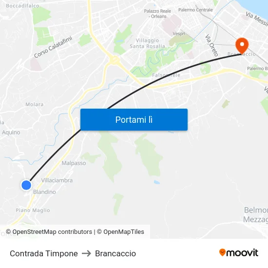 Contrada Timpone to Brancaccio map