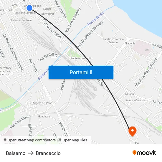 Balsamo to Brancaccio map
