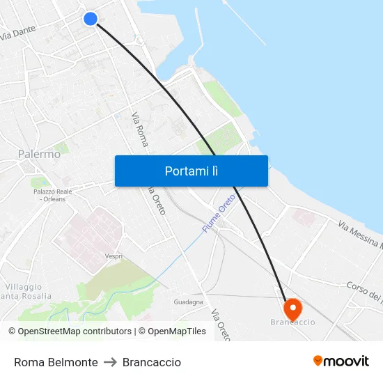 Roma Belmonte to Brancaccio map
